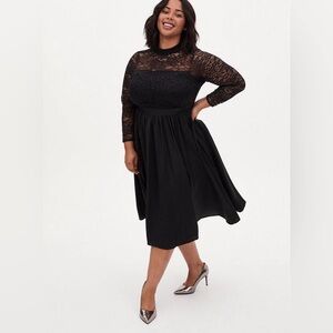 Torrid Black Lace Mock Neck Skater Midi Dress